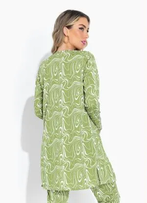 Moda Pop - Cardigan Efeito Líquido Verde com Mangas Longas - MODA POP