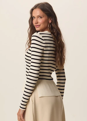 Malwee - Cardigan em Tricô Listrado Preto - MALWEE