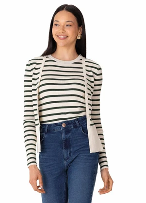 Malwee - Cardigan em Tricô Listrado Verde - MALWEE