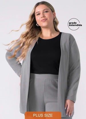 Marialícia - Cardigan Feminino Alongado Canelado Cinza - MARIALÍCIA