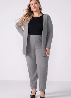 Marialícia - Cardigan Feminino Alongado Canelado Cinza - MARIALÍCIA