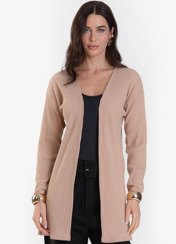 Rovitex - Cardigan Feminino Alongado Canelado Nolita Rosa