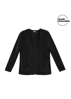 Marialícia - Cardigan Feminino Alongado com Bolsos Preto - MARIALÍCIA