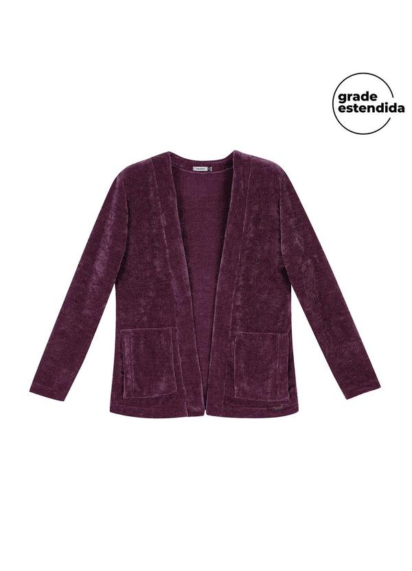 Marialícia - Cardigan Feminino Alongado com Bolsos Roxo