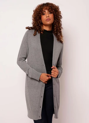 Torra - Cardigan Feminino Alongado com Botões Cinza - TORRA
