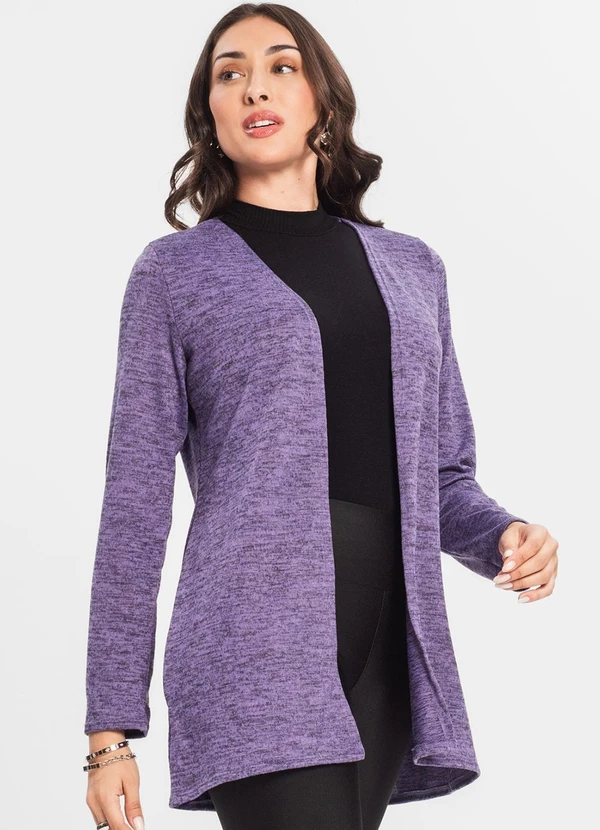 Infinita Cor - Cardigan Feminino Alongado Roxo