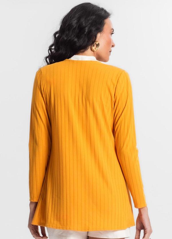 Infinita Cor - Cardigan Feminino Canelado Amarelo 2