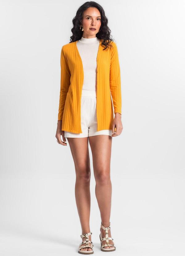 Infinita Cor - Cardigan Feminino Canelado Amarelo 3