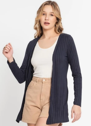 Infinita Cor - Cardigan Feminino Canelado Azul - INFINITA COR