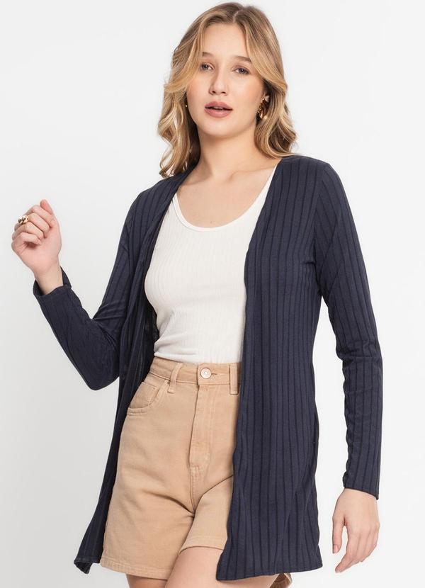 Infinita Cor - Cardigan Feminino Canelado Azul 1