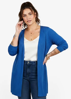 Infinita Cor - Cardigan Feminino Canelado Azul - INFINITA COR