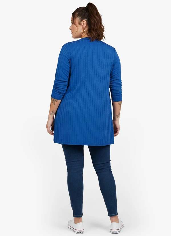 Infinita Cor - Cardigan Feminino Canelado Azul 4