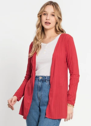 Infinita Cor - Cardigan Feminino Canelado Vermelho - INFINITA COR