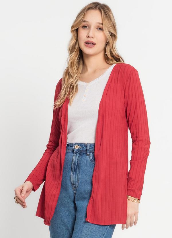 Infinita Cor - Cardigan Feminino Canelado Vermelho