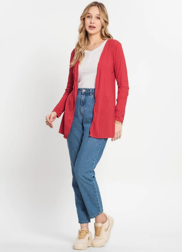 Infinita Cor - Cardigan Feminino Canelado Vermelho 3