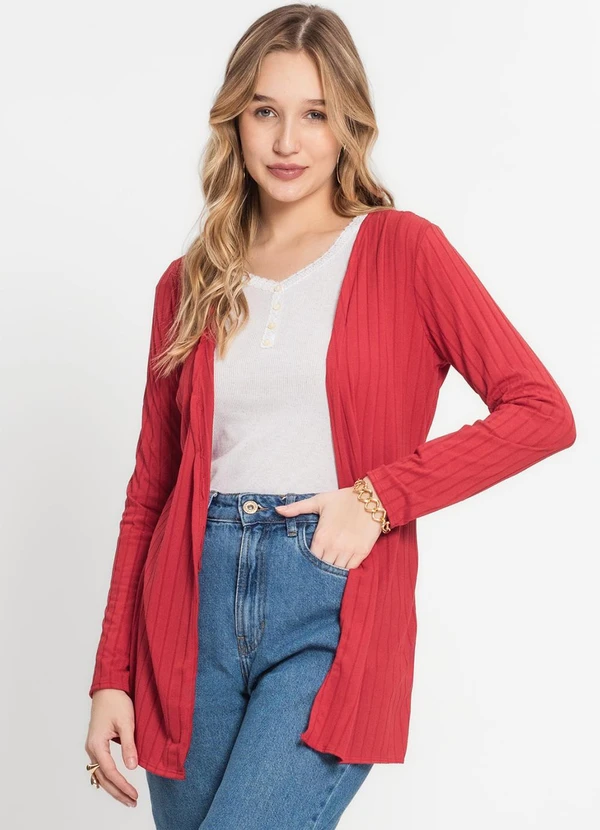 Infinita Cor - Cardigan Feminino Canelado Vermelho 4