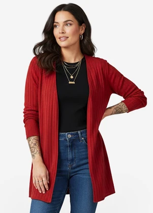 Infinita Cor - Cardigan Feminino Canelado Laranja - INFINITA COR