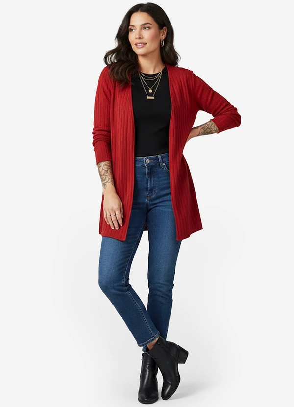 Infinita Cor - Cardigan Feminino Canelado Laranja 3