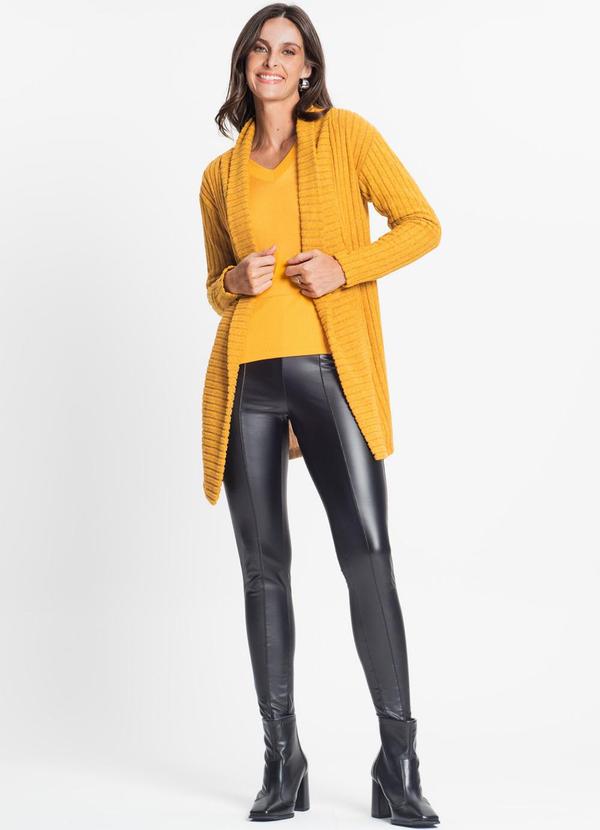 Rovitex - Cardigan Feminino Canelado Tricot Amarelo 3