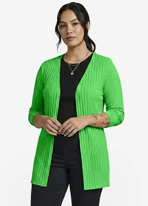 Infinita Cor - Cardigan Feminino Canelado Verde - INFINITA COR