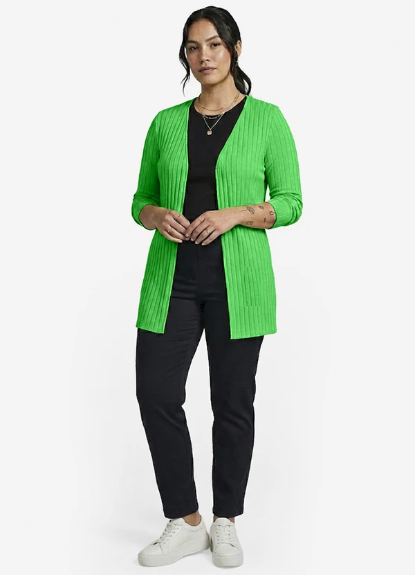 Infinita Cor - Cardigan Feminino Canelado Verde 3