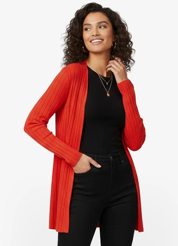 Infinita Cor - Cardigan Feminino Canelado Vermelho