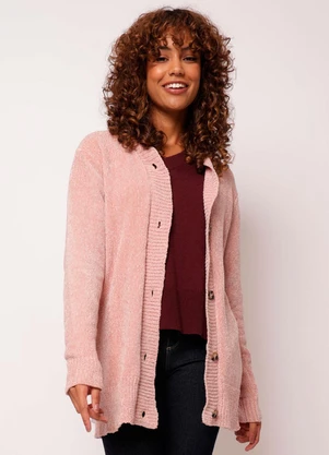 Torra - Cardigan Feminino Chenille com Botões Rosa - TORRA