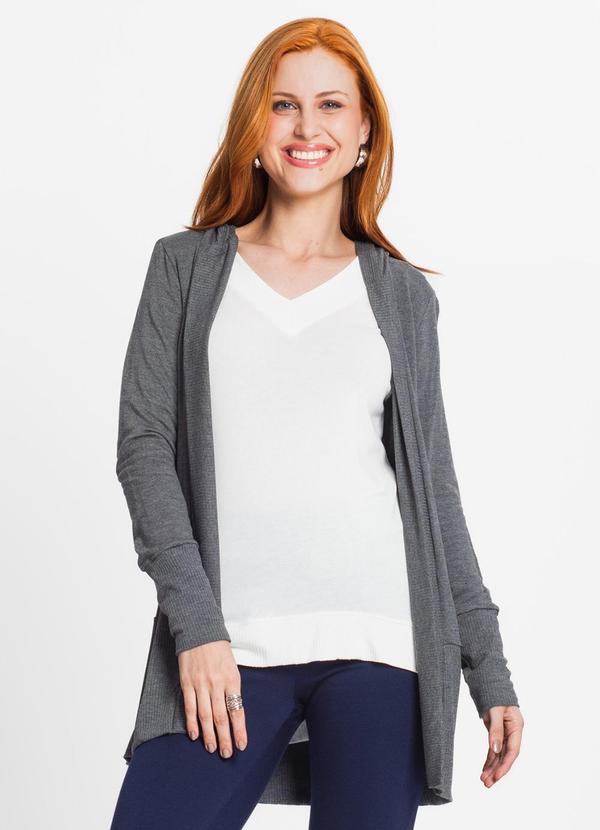 Rovitex - Cardigan Feminino com Capuz Cinza