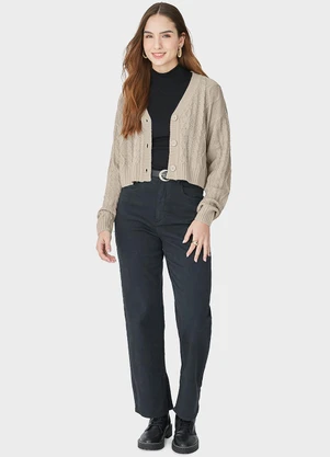 Malwee - Cardigan Feminino Cropped em Tricô Bege - MALWEE