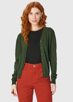 Malwee - Cardigan Feminino em Tricô Verde - MALWEE