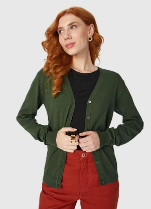 Malwee - Cardigan Feminino em Tricô Verde - MALWEE