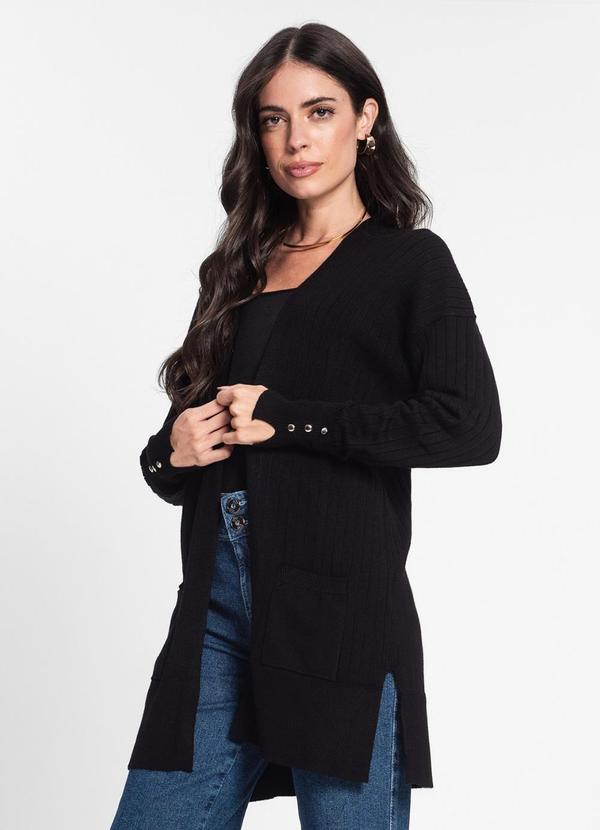Endless - Cardigan Feminino em Tricot Canelado Preto