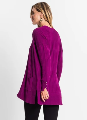 Endless - Cardigan Feminino em Tricot Canelado Roxo - ENDLESS