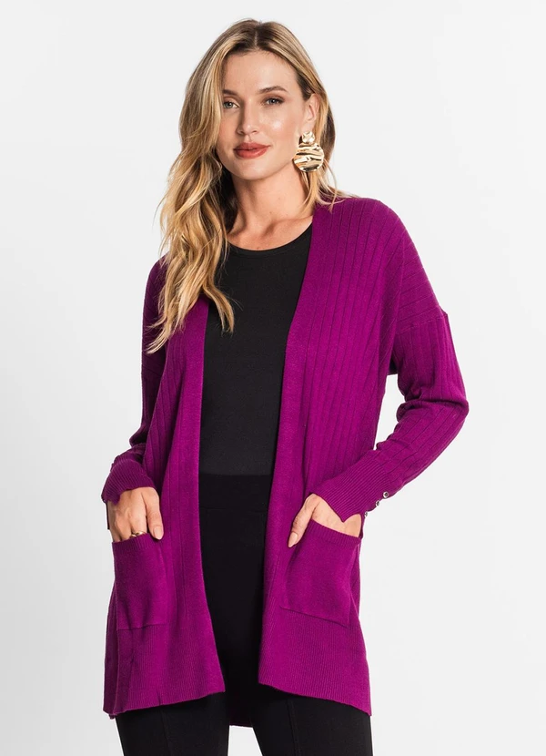 Endless - Cardigan Feminino em Tricot Canelado Roxo 1