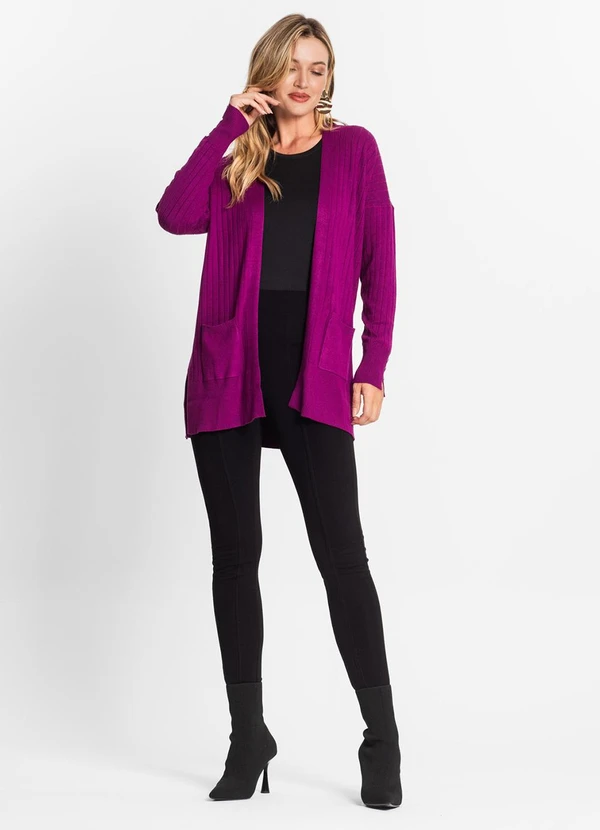 Endless - Cardigan Feminino em Tricot Canelado Roxo 3