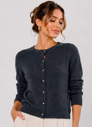 Infinita Cor - Cardigan Feminino em Tricot Cinza - INFINITA COR
