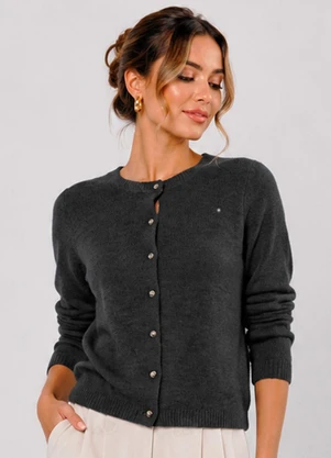 Infinita Cor - Cardigan Feminino em Tricot Cinza - INFINITA COR