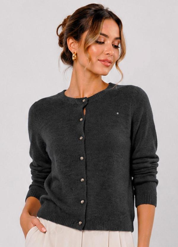 Infinita Cor - Cardigan Feminino em Tricot Cinza