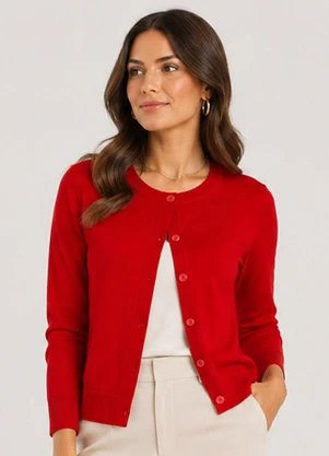 Infinita Cor - Cardigan Feminino em Tricot Vermelho - INFINITA COR