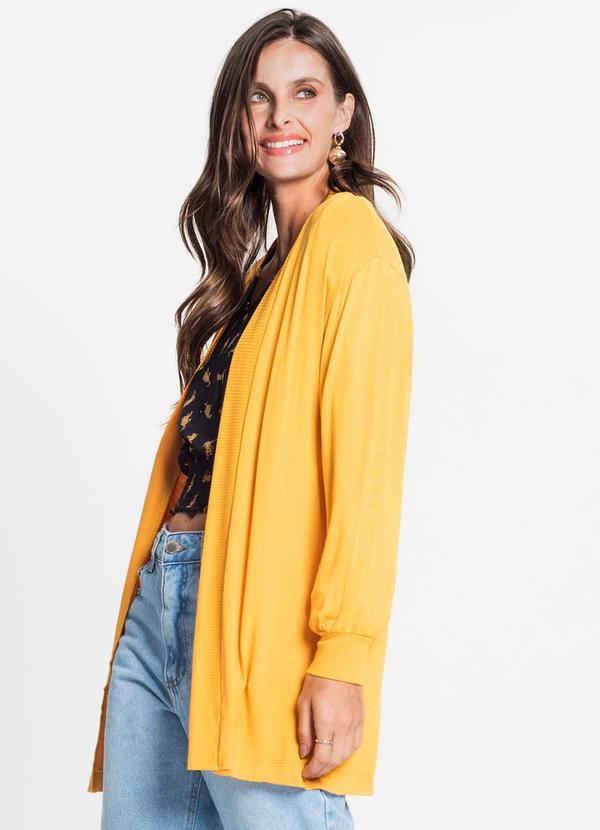 Rovitex - Cardigan Feminino em Visco Tricot Amarelo