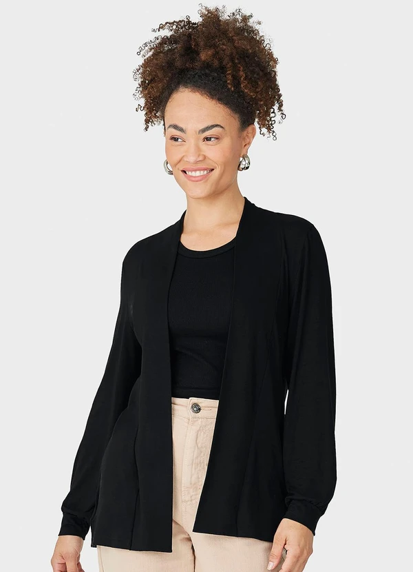 Malwee - Cardigan Feminino em Viscose Stretch Preto