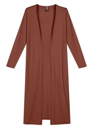 Marialícia - Cardigan Feminino Longo com Bolso Marrom - MARIALÍCIA