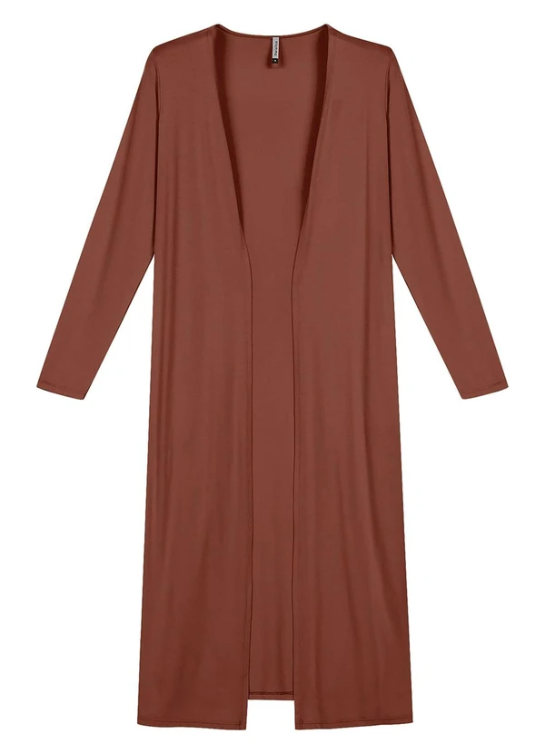Marialícia - Cardigan Feminino Longo com Bolso Marrom
