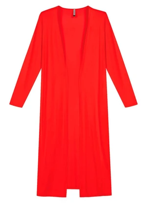 Marialícia - Cardigan Feminino Longo com Bolso Vermelho - MARIALÍCIA