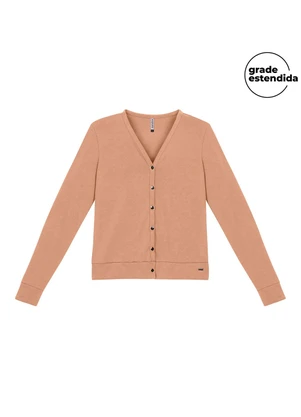 Marialícia - Cardigan Feminino Malha Tricô Clássico Marrom - MARIALÍCIA