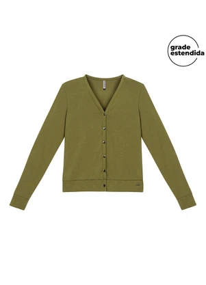 Marialícia - Cardigan Feminino Malha Tricô Clássico Verde - MARIALÍCIA