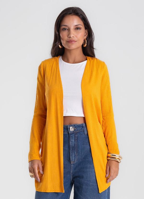 Endless - Cardigan Feminino Ribana Canelada Amarelo