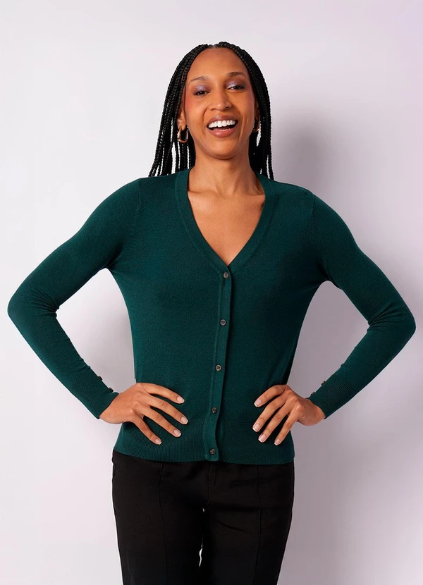 Torra - Cardigan Feminino Tricô com Botões Verde