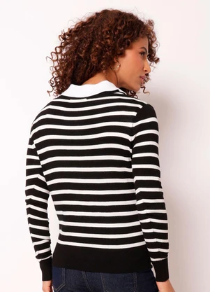 Torra - Cardigan Feminino Tricô Listrado Preto - TORRA
