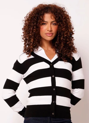 Torra - Cardigan Feminino Tricô Listrado Preto - TORRA